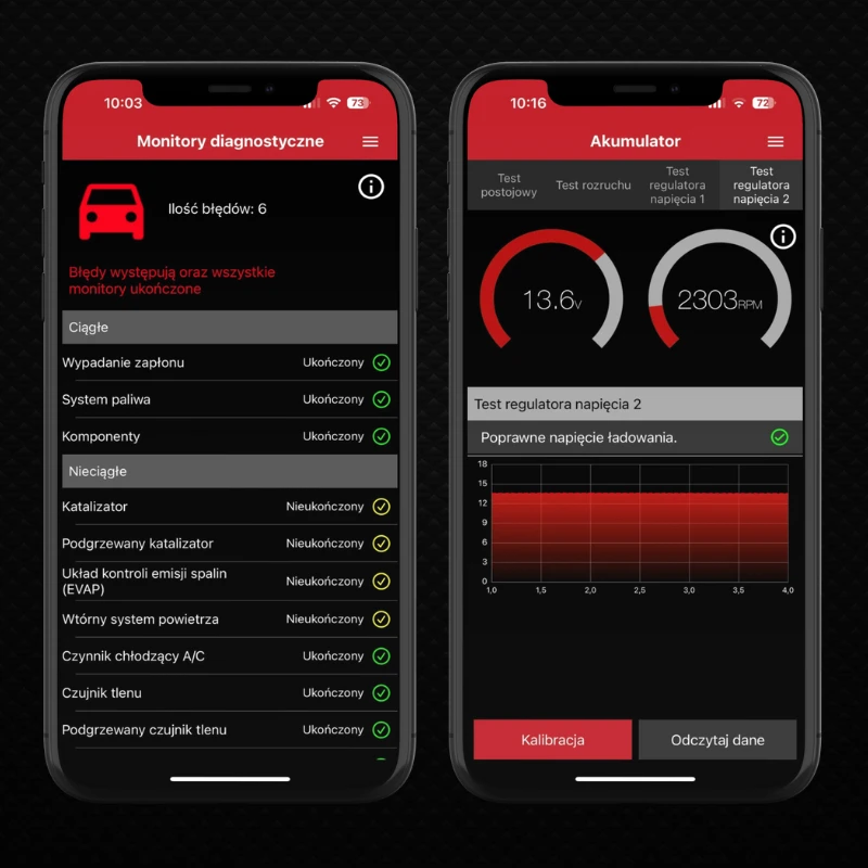 Zrzut ekranu – monitory diagnostyczne oraz akumulator w SDPROG